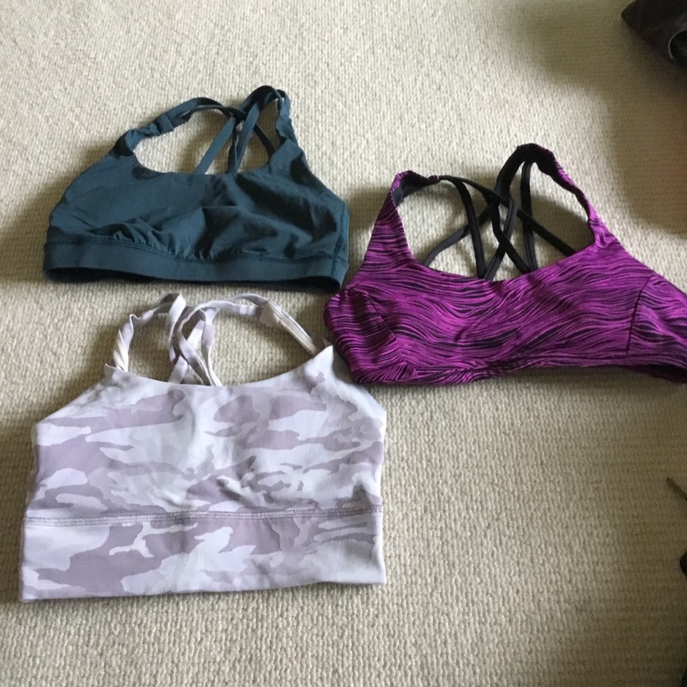 Women’s Strappy Sports Bras - Teal, Purple, and Light Camouflage